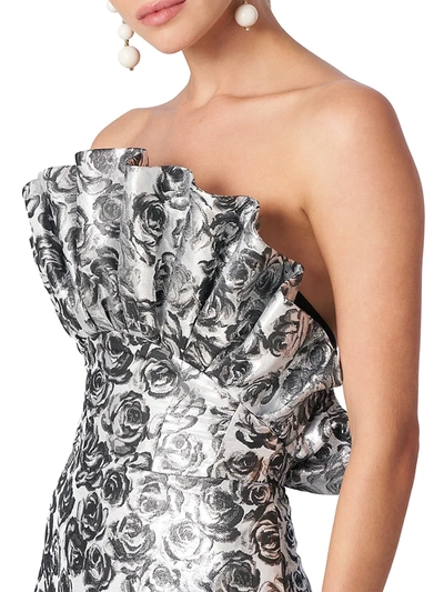 Shop Carolina Herrera Women's Strapless Floral Ruffle Gown In Silver Multi