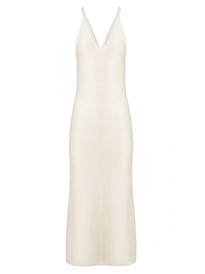 Shop Carolina Herrera Lurex Knit V-neck Midi-dress In Ivory