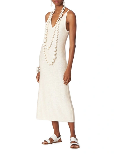 Shop Carolina Herrera Lurex Knit V-neck Midi-dress In Ivory