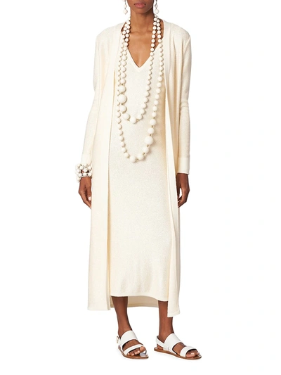 Shop Carolina Herrera Lurex Knit V-neck Midi-dress In Ivory