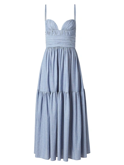 Shop Carolina Herrera Women's Ruched Waist Fit-&-flare Dress In Blue