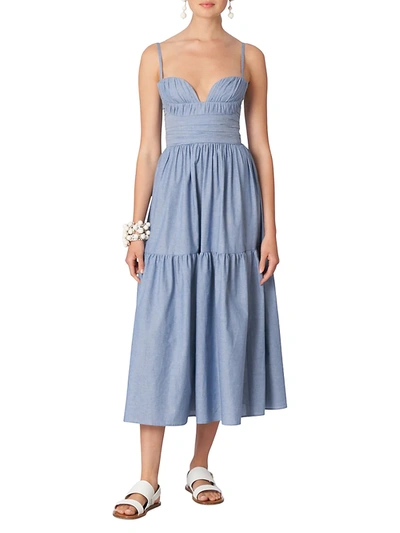 Shop Carolina Herrera Women's Ruched Waist Fit-&-flare Dress In Blue