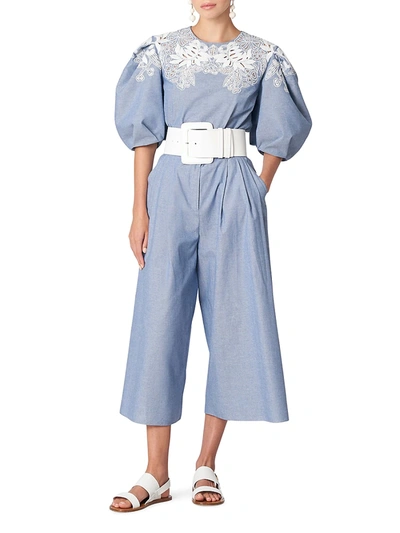 Shop Carolina Herrera Women's Wide-leg Crop Pants In Blue