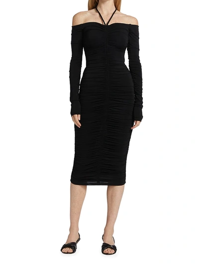 Shop A.l.c Avery Ruched Halter Dress In Black