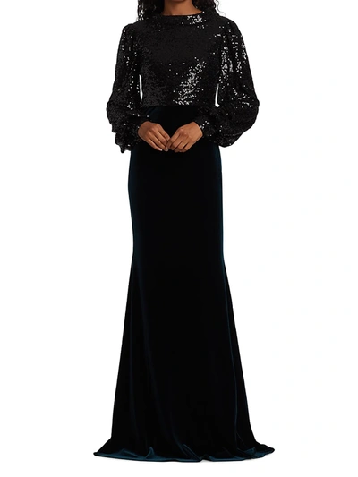 BADGLEY MISCHKA SEQUIN AND VELVET GOWN 400015025547