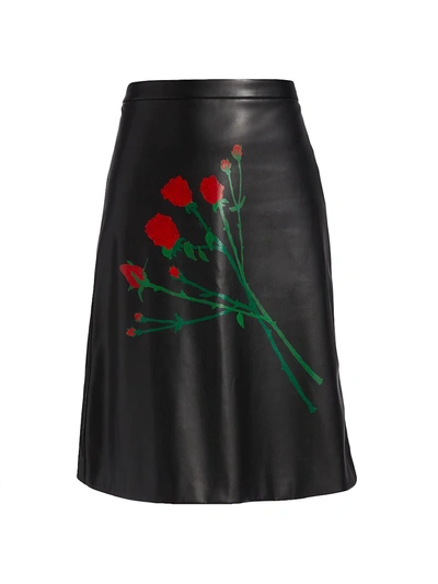 Bernadette Eva Painted-flowers Faux-leather Skirt In Black Multi | ModeSens