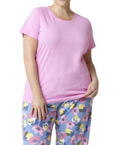 Shop Hue Plus Size Solid Short Sleeve Round Neck Pajama T-shirt In Cameo Pink