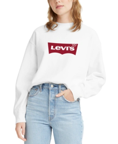 Shop Levi's Women's Comfy Logo Fleece Crewneck Sweatshirt In White Batwing
