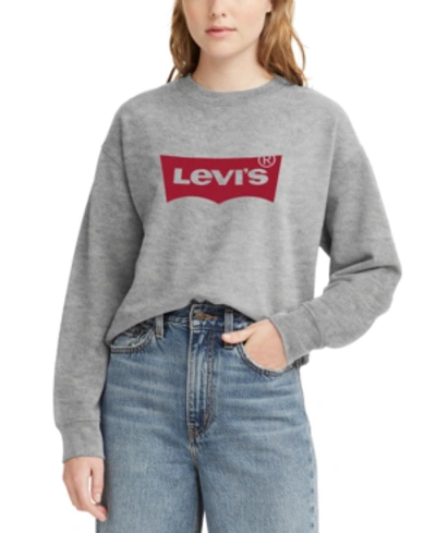 Shop Levi's Women's Comfy Logo Fleece Crewneck Sweatshirt In Grey Batwing