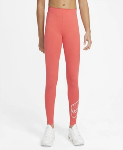 Shop Nike Big Girls Sportswear Favorites Graphic Leggings In Magic Ember/white