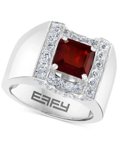 Effy Collection Effy Men's Rhodolite Garnet (3 Ct. T.w.) & White Sapphire (1-3/8 Ct. T.w.) Ring In Sterling Silver In Silver