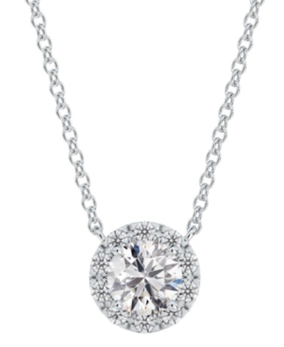 Shop De Beers Forevermark Portfolio By  Diamond Halo Pendant Necklace (3/4 Ct. T.w.) In 14k White Gold, 16