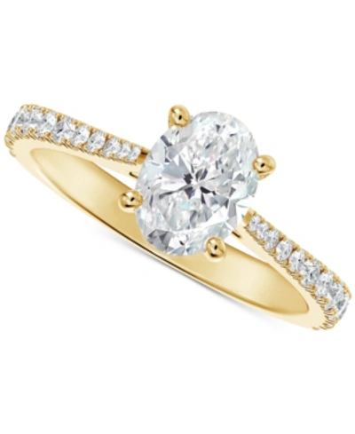 Shop De Beers Forevermark Portfolio By  Diamond Oval-cut Solitaire Tapered Pave Engagement Ring (1-1/10 Ct In Yellow Gold