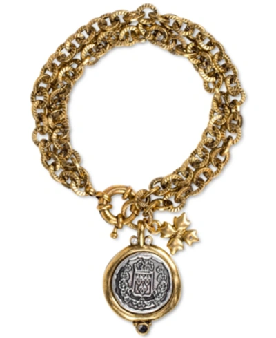 Shop Patricia Nash Two-tone Coin Double Row Charm Bracelet In Russian Gold