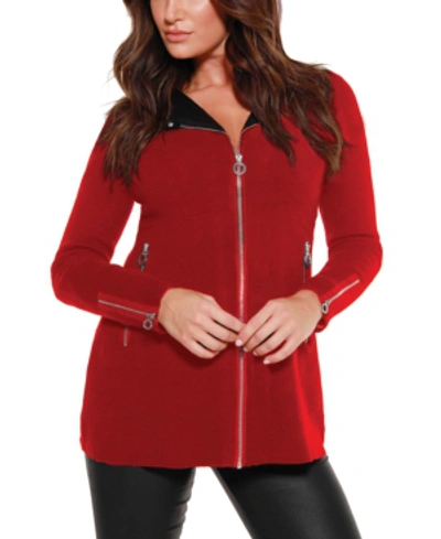 Shop Belldini Black Label Petite Sweater Jacket In  Red