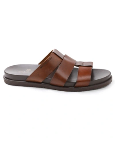 Bruno Magli Men's Empoli Three-strap Leather Slide Sandals In Dark Brown Leather