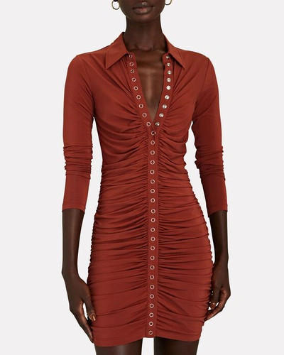 Shop A.l.c Larsen Ruched Polo Mini Dress In Brown