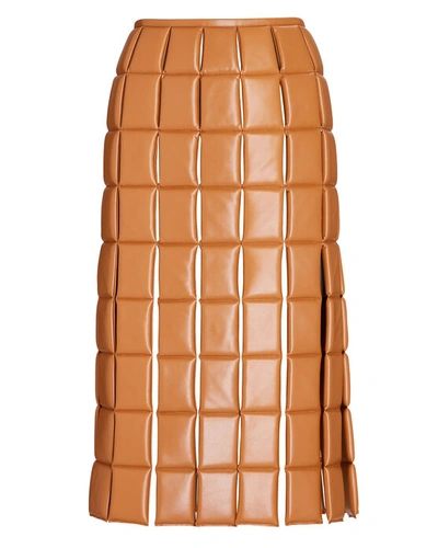 Shop A.w.a.k.e. Quilted Faux Leather Midi Skirt In Brown