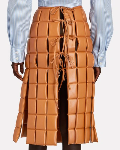 Shop A.w.a.k.e. Quilted Faux Leather Midi Skirt In Brown
