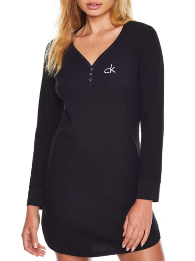 Calvin Klein Hashtag Ribbed Knit Sleep Shirt In Black | ModeSens