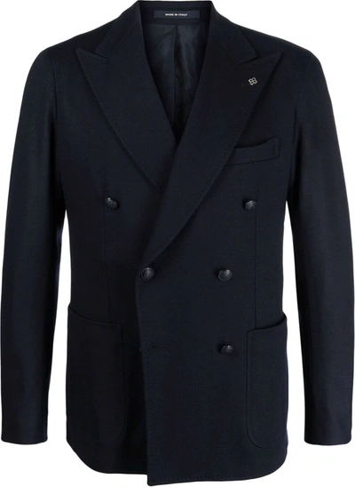 Shop Tagliatore Fitted Double-breasted Blazer In Blue