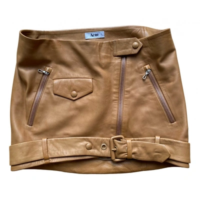 Pre-owned Acne Studios Leather Mini Skirt In Beige