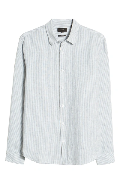 Shop Vince Stripe Linen Button-down Shirt In Light Tahoe Blue/ Off White