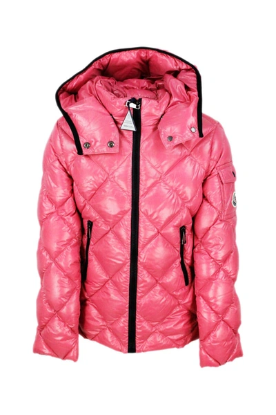 Shop Moncler Kamile Quilted Jacket With Diamond Quilting With Detachable Hood And Zip Closure In Fucsia