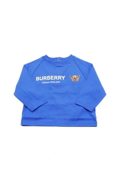 Shop Burberry Long-sleeved Crew Neck T-shirt With Thomas Bear Print And Writing In Blu