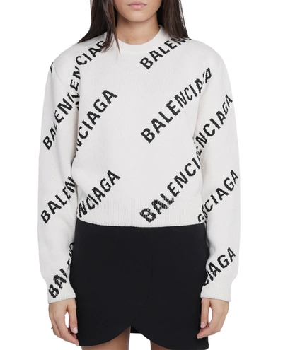 Shop Balenciaga White Logo Sweater In Bianco/nero