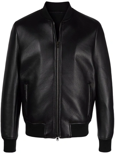 Shop Salvatore Santoro Zip-up Leather Bomber Jacket In Schwarz