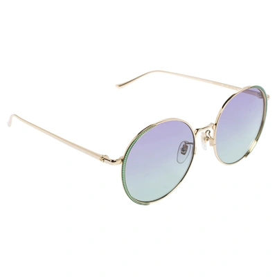 Pre-owned Gucci Green/gold Metal Tone Ff 0401 Sk Round Sunglasses