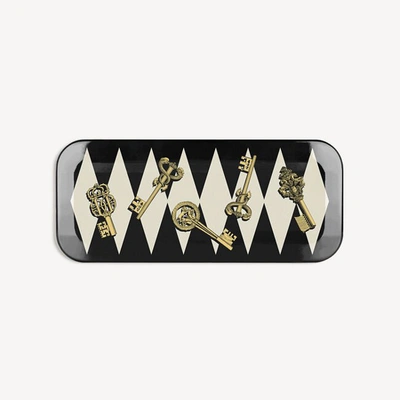 Shop Fornasetti Tray Chiavi Gold And Rombi In White/black/gold