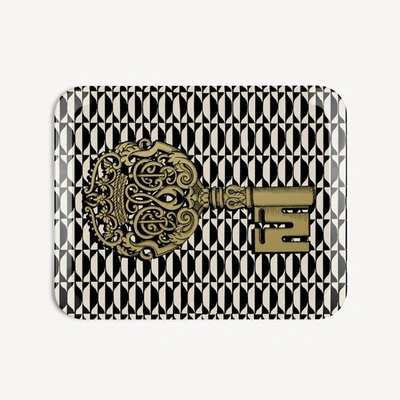 Shop Fornasetti Tray Chiavi And Losanghe In White/black/gold