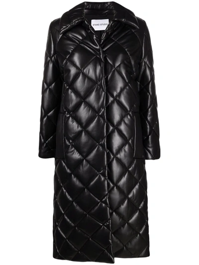 Stand Studio Dorothea Quilted Leatherer Long Coat In Black