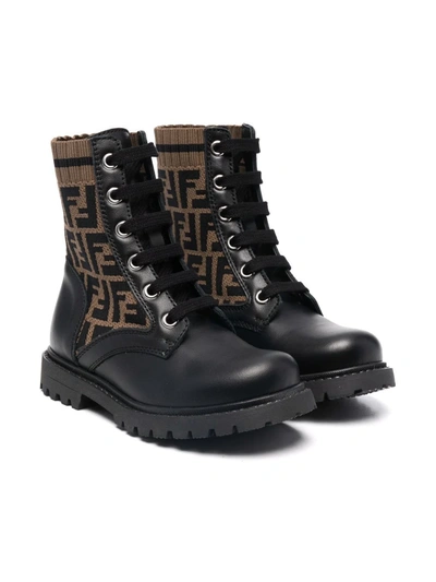 Shop Fendi Ff Motif Lace-up Boots In Black
