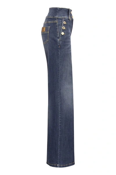 Shop Elisabetta Franchi High-waisted Jeans With Gold Buttons In Blue