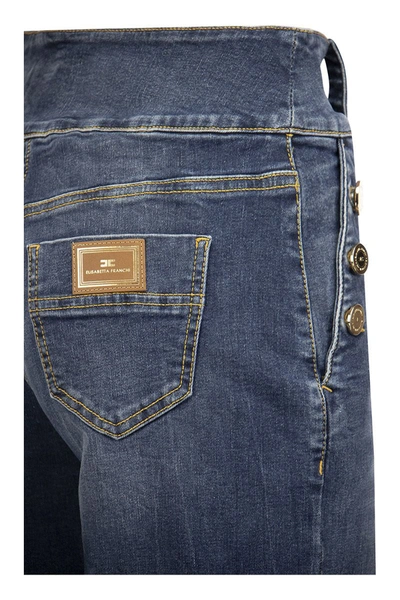 Shop Elisabetta Franchi High-waisted Jeans With Gold Buttons In Blue