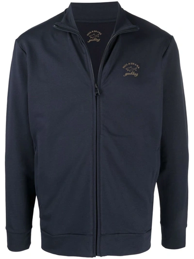 Shop Paul & Shark Logo-print Zip-up Sweatshirt In Blau