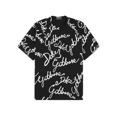 Shop Dolce & Gabbana Black Logo-print Cotton T-shirt In Black And White