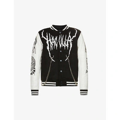 Shop Haculla Mens Black Off White Souls Graphic-print Wool-blend Varsity Jacket M