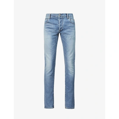 Shop Balmain Mens Bleu Jean Faded Slim-fit Straight Jeans 34