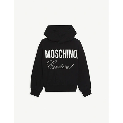 Shop Moschino Girls Black Kids Couture Graphic-print Cotton-blend Hoody 6-12 Years 10 Years
