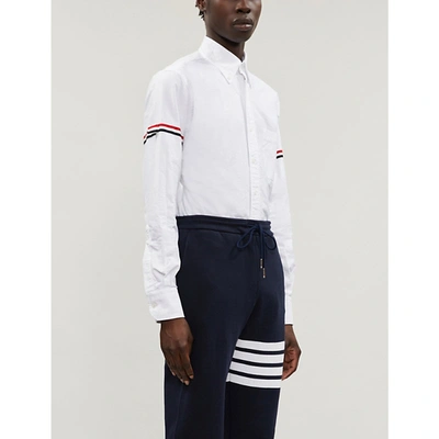 Shop Thom Browne Mens White Striped-sleeve Regular-fit Cotton Shirt 1