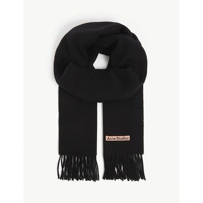Shop Acne Studios Mens Black Canada New Logo-embroidered Wool Scarf