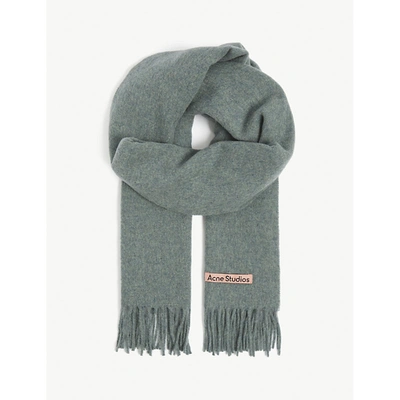 Shop Acne Studios Canada New Logo-embroidered Wool Scarf In Dusty Green Melange