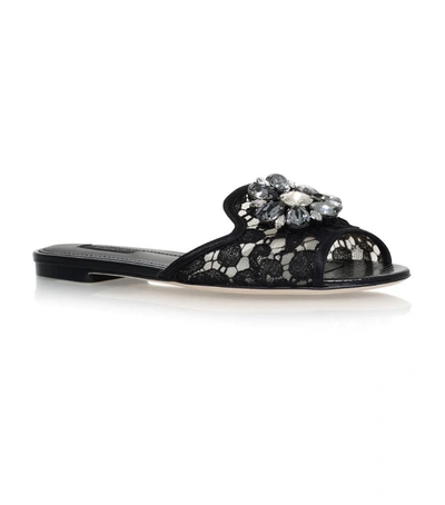 Shop Dolce & Gabbana Lace-embellished Bianca Sandals In Black