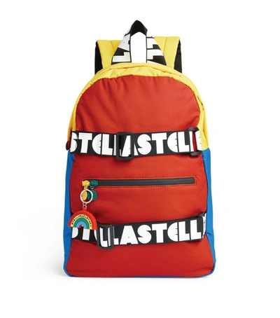 Shop Stella Mccartney Kids Logo Tape Colour-block Backpack In Red