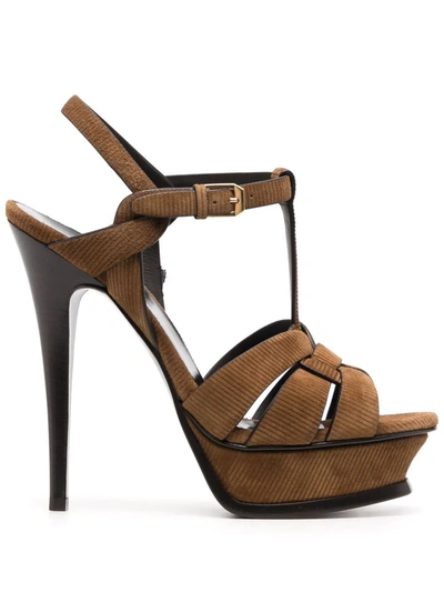 Saint Laurent Tribute Platform Sandals In Braun