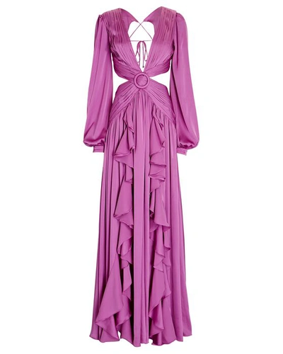 Shop Patbo Ruffled Satin Cut-out Gown In Purple